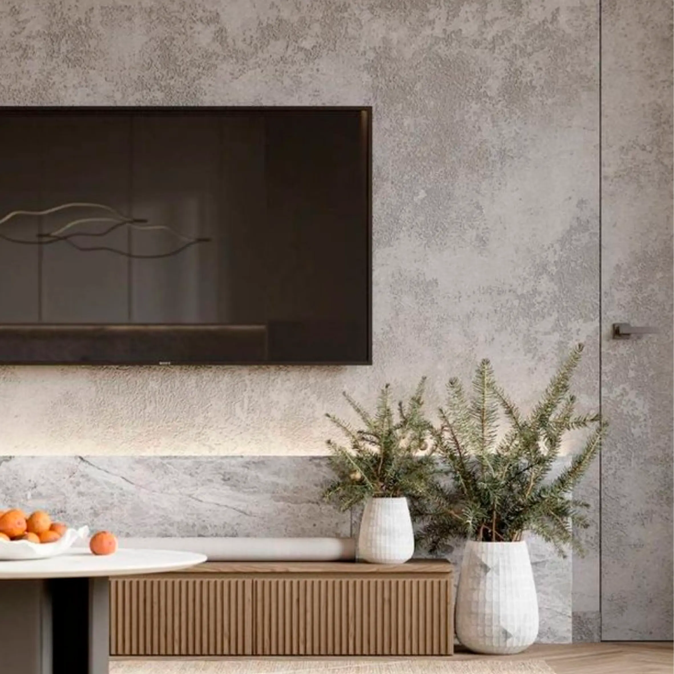 Микроцемент в гостинной зоне