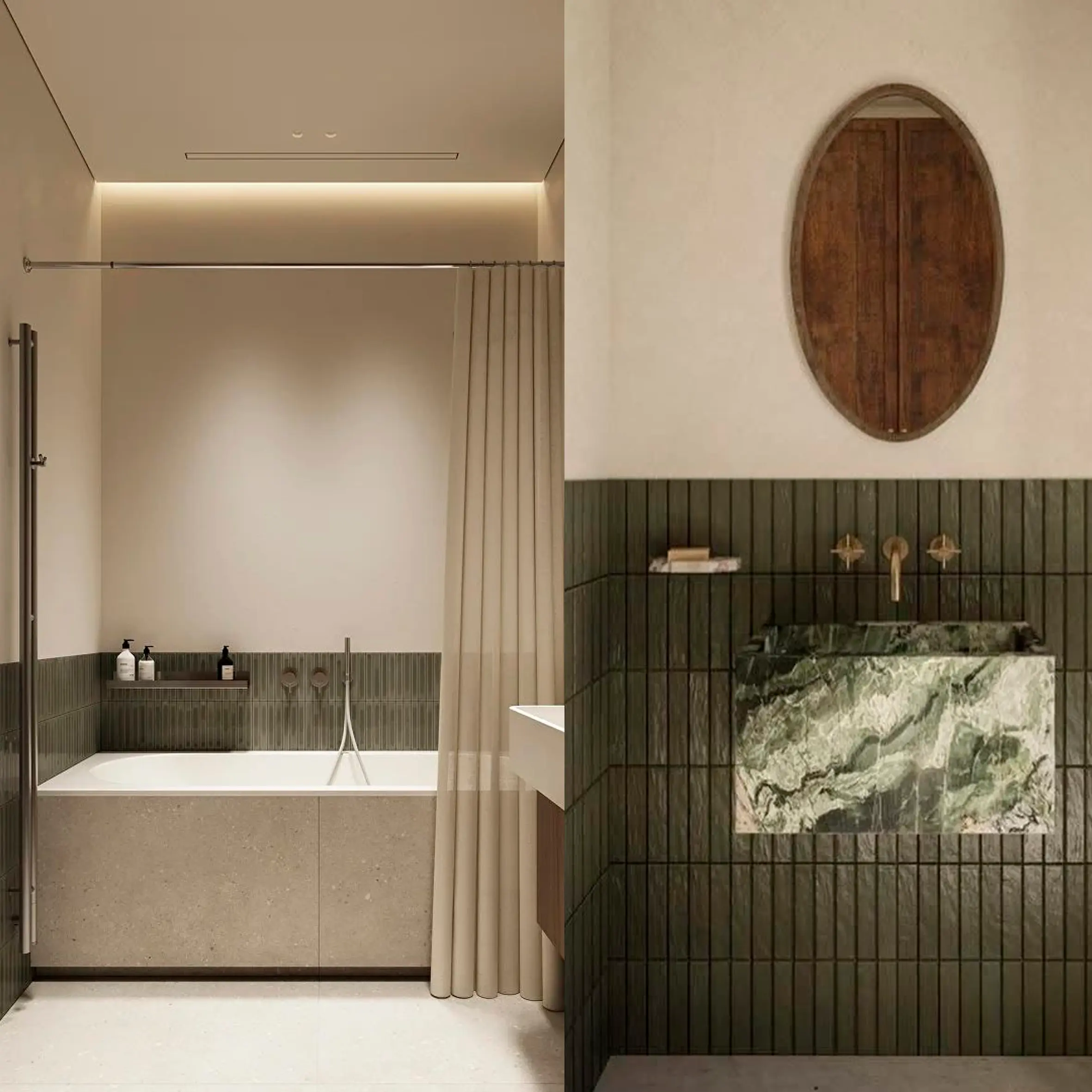 Совмещение микроцемента и плитки в ванной комнате